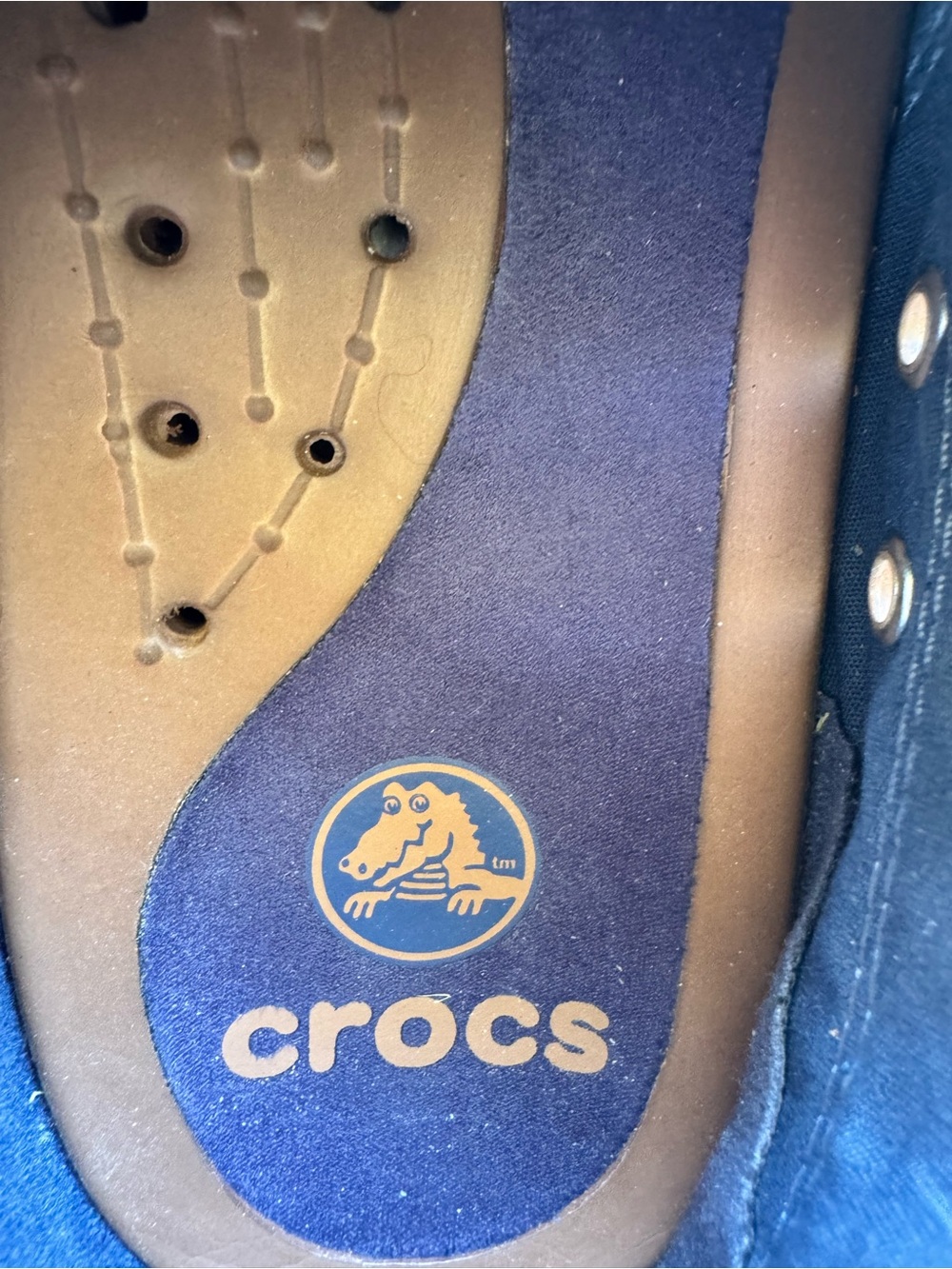 CROCS Men’s Walu Navy and Brown Canvas Slip-On Loafer - Picture 5 of 8